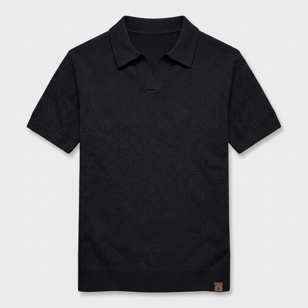 Textured Knit Polo Open Collar Short Sleeve for Men