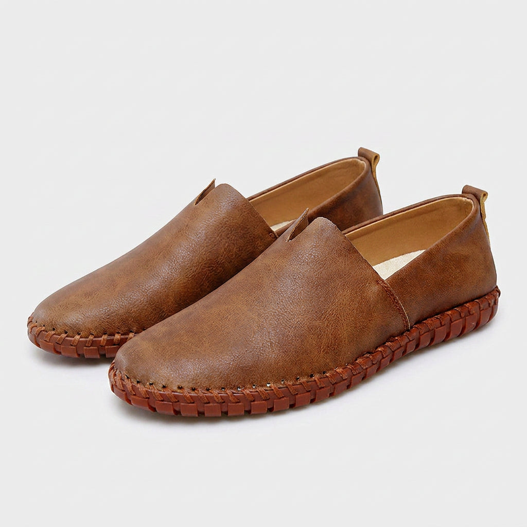 Leather Slip-On Loafer Woven Sole for Men