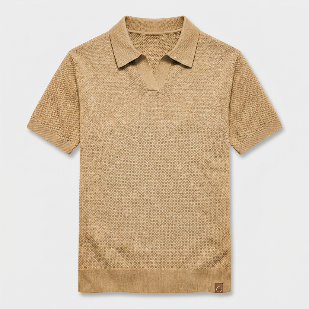 Textured Knit Polo Open Collar Short Sleeve for Men