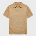 Textured Knit Polo Open Collar Short Sleeve for Men