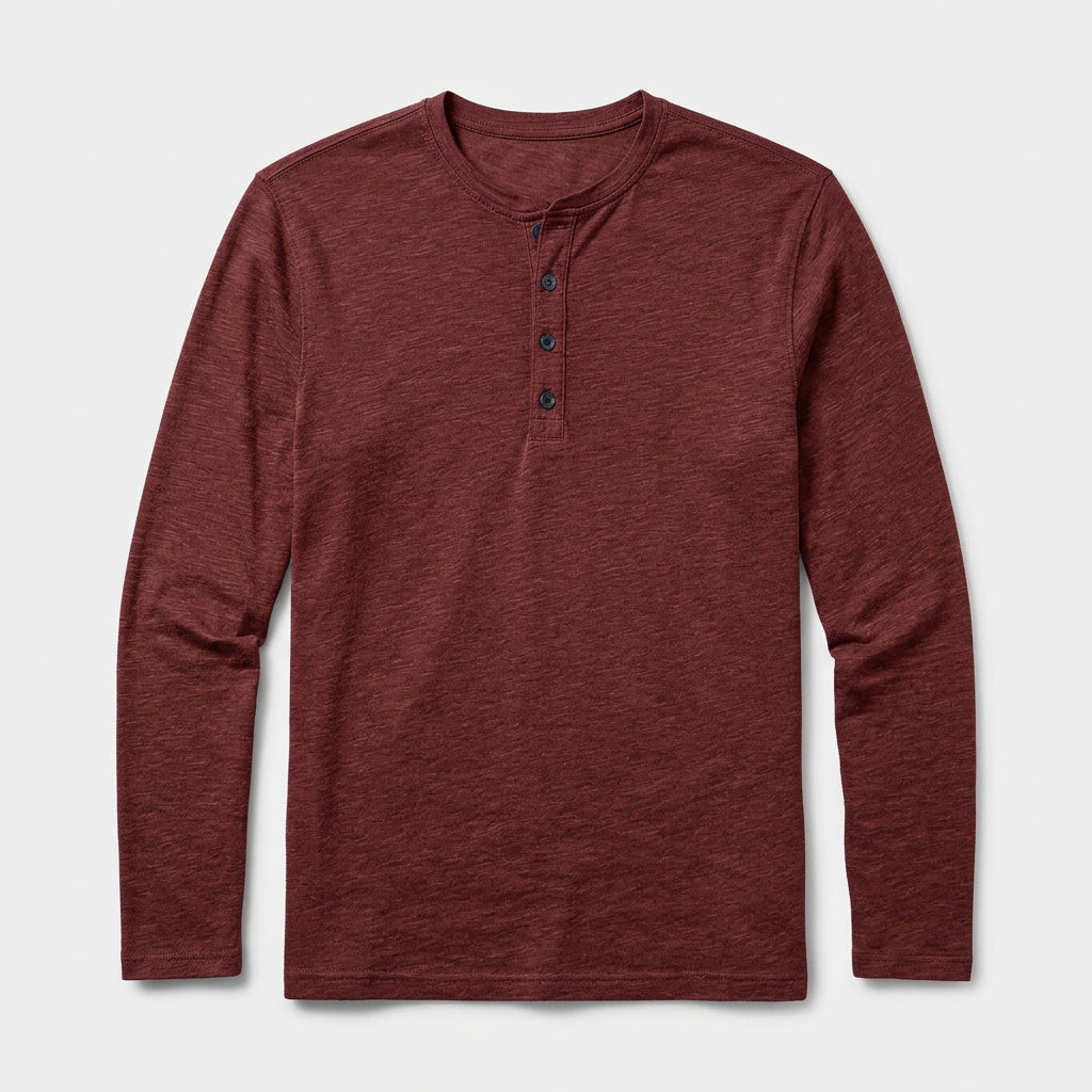 Long Sleeve Henley Slub Jersey for Men