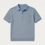 Ribbed Knit Polo Chest Pocket Three Button for Men