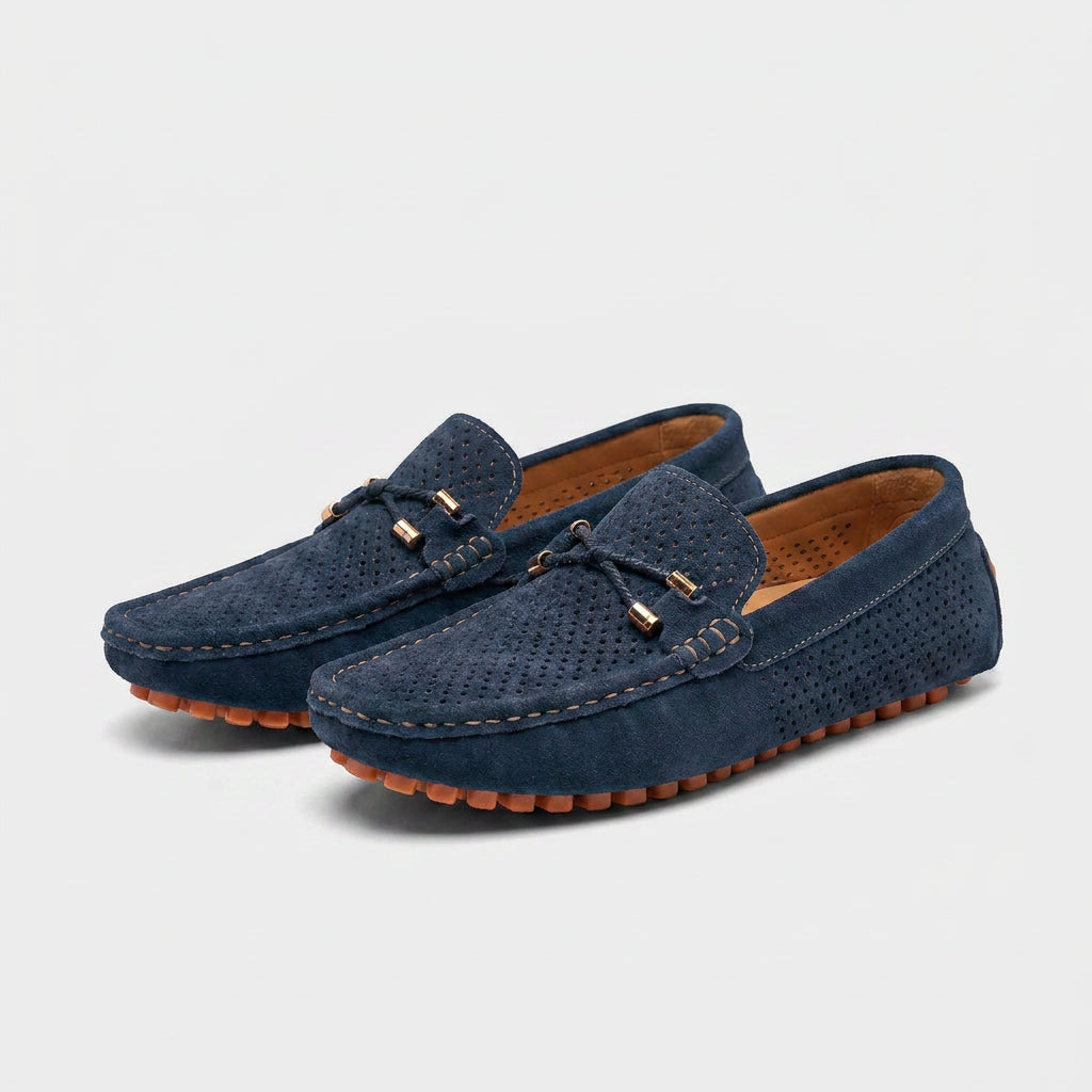 Perforated Suede Driving Moccasin Loafers for Men
