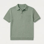 Ribbed Knit Polo Chest Pocket Three Button for Men