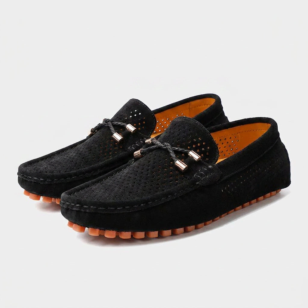 Perforated Suede Driving Moccasin Loafers for Men
