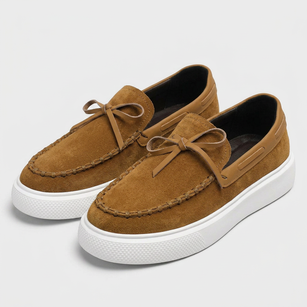 Suede Moccasin Loafer Bow Detail Platform Sole for Men