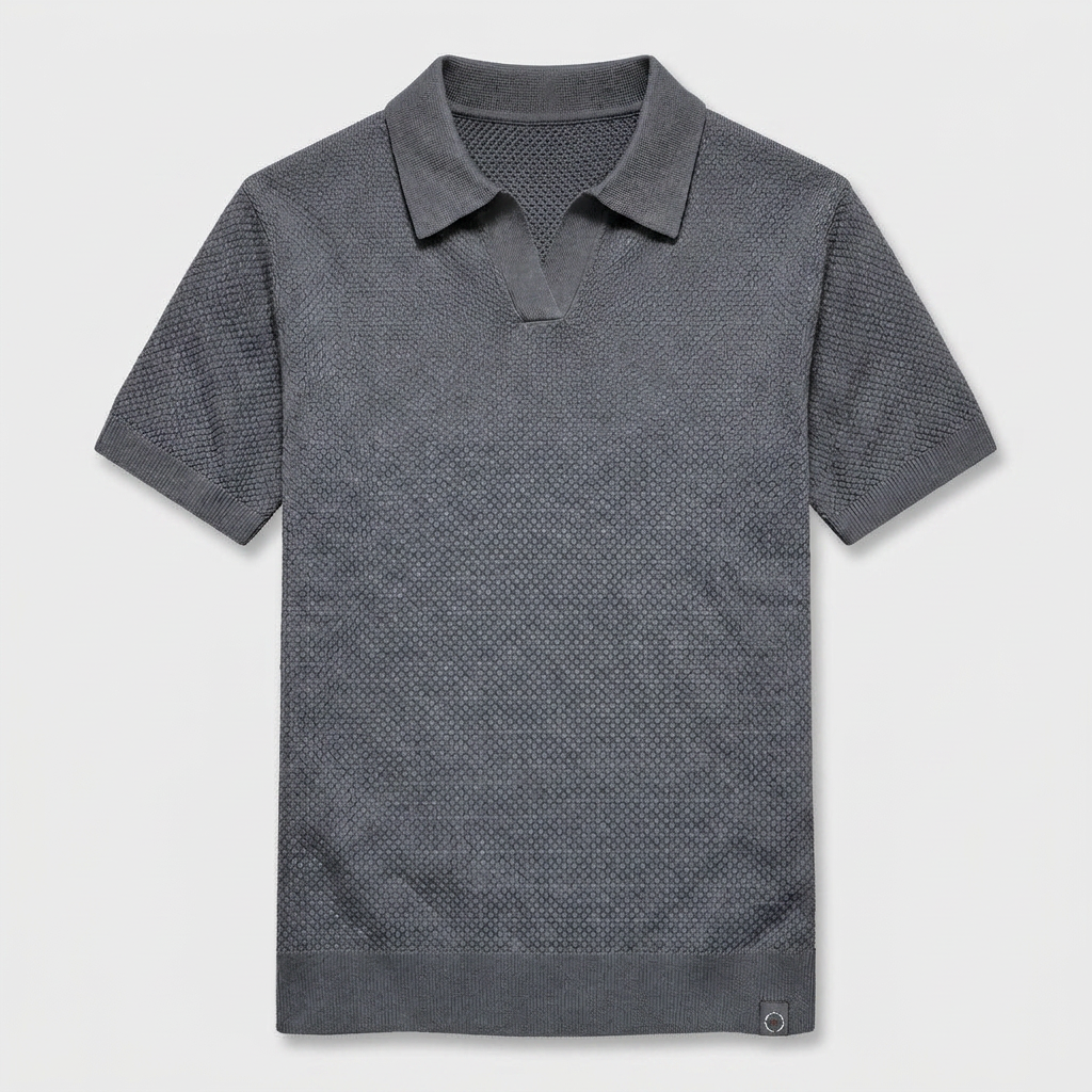 Textured Knit Polo Open Collar Short Sleeve for Men