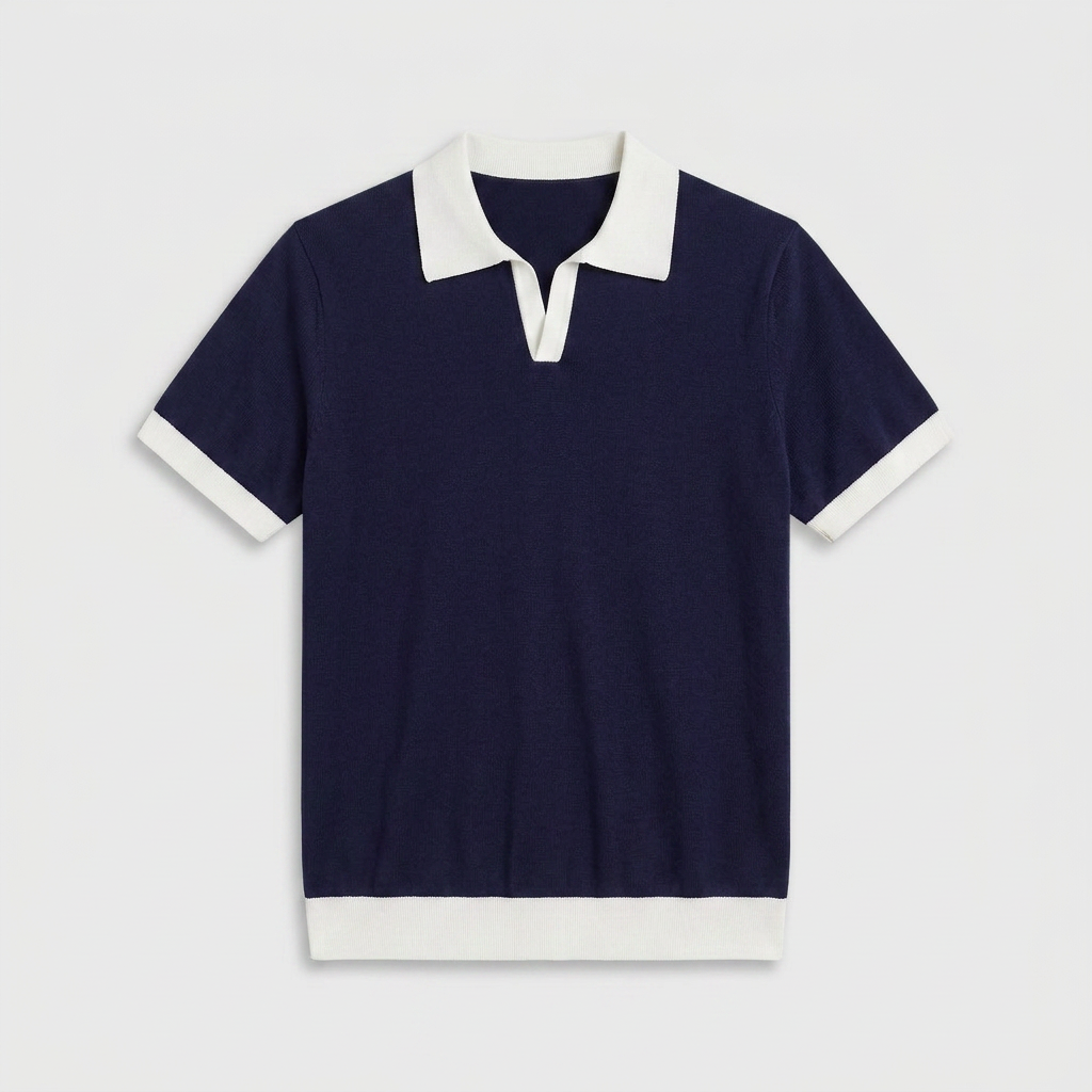 Contrast Trim Knit Polo Open Collar Short Sleeve for Men