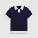 Contrast Trim Knit Polo Open Collar Short Sleeve for Men