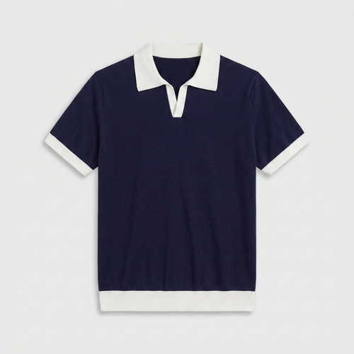 Contrast Trim Knit Polo Open Collar Short Sleeve for Men