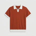 Contrast Trim Knit Polo Open Collar Short Sleeve for Men