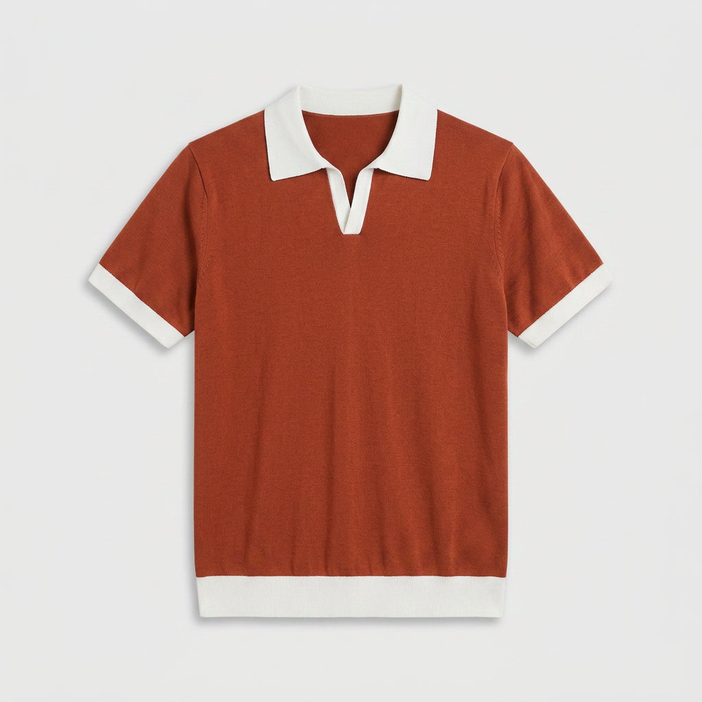 Contrast Trim Knit Polo Open Collar Short Sleeve for Men