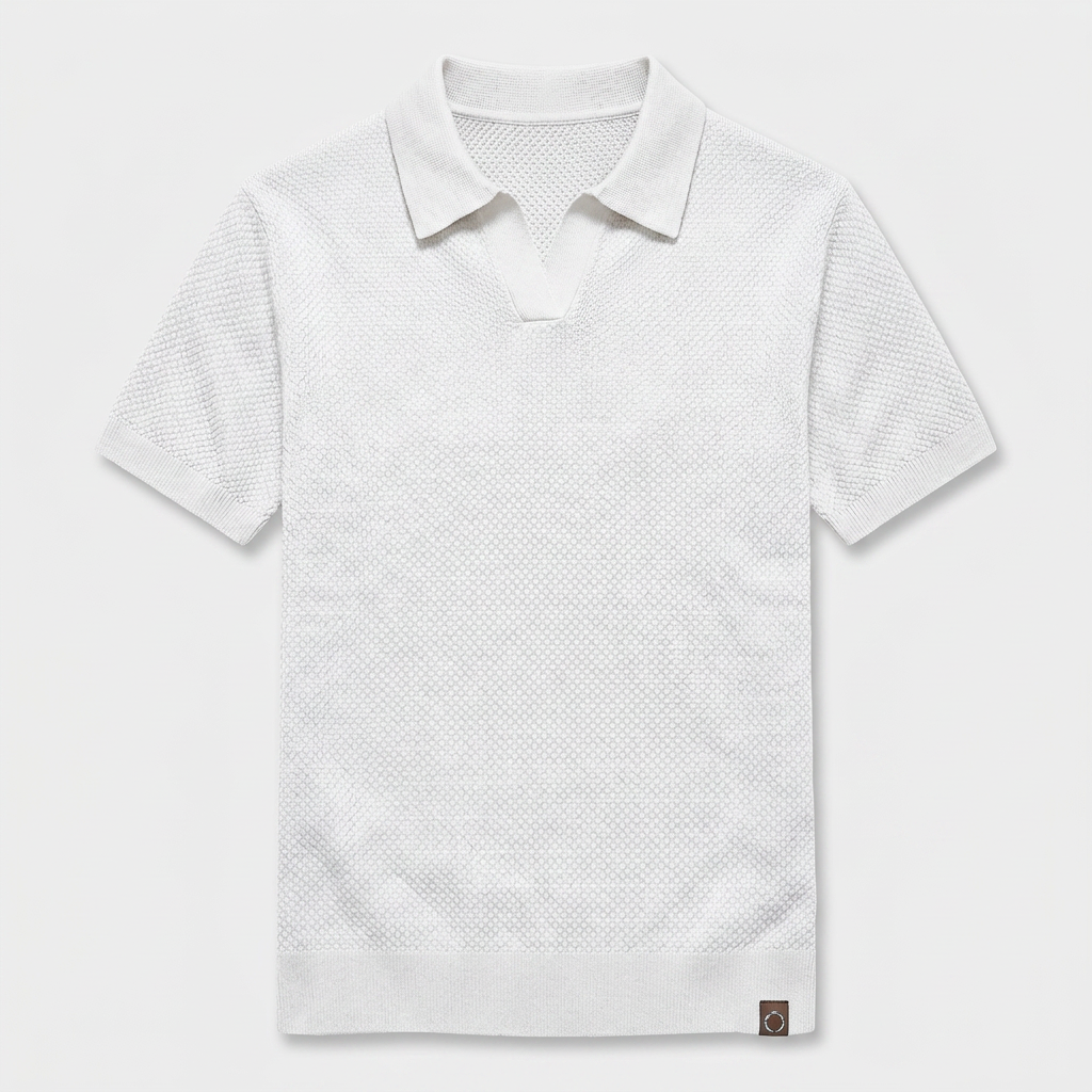 Textured Knit Polo Open Collar Short Sleeve for Men