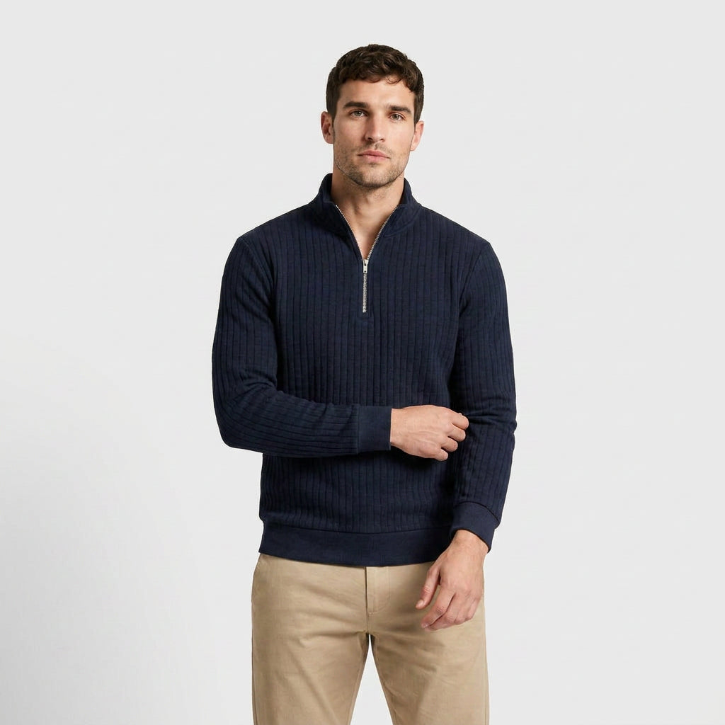 Lightweight Ribbed Quarter-Zip Pullover for Men