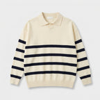 Striped Knit Polo Shirt Slim Fit Ribbed for Men