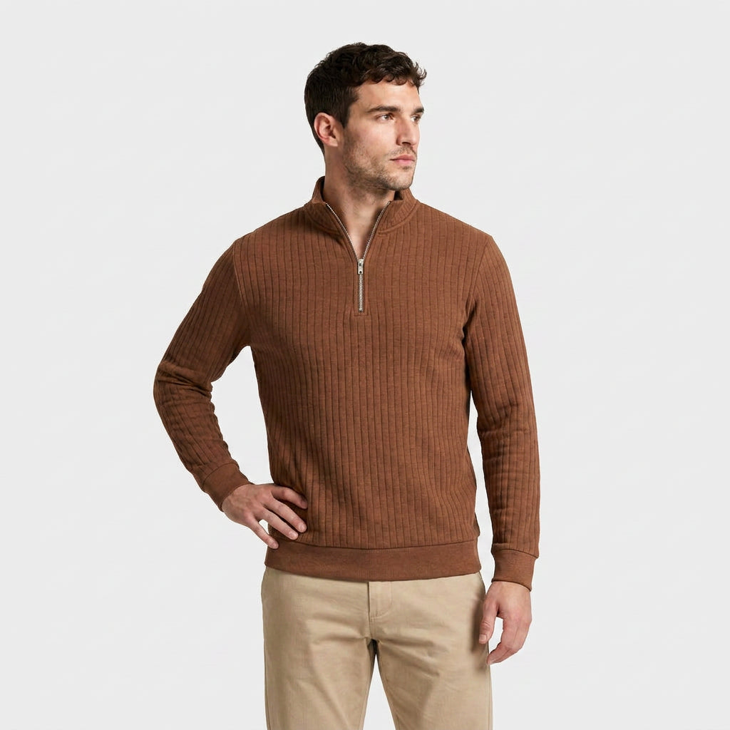 Lightweight Ribbed Quarter-Zip Pullover for Men