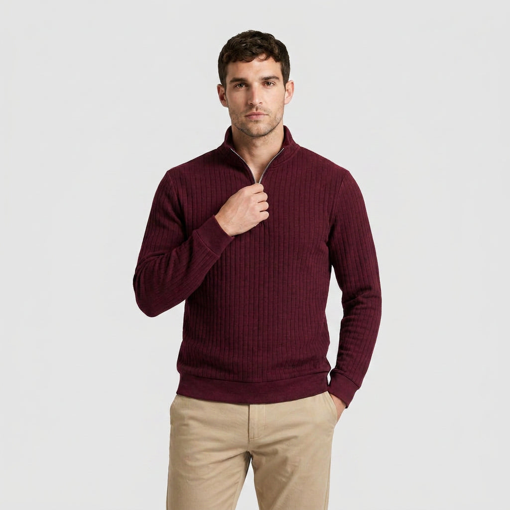 Lightweight Ribbed Quarter-Zip Pullover for Men