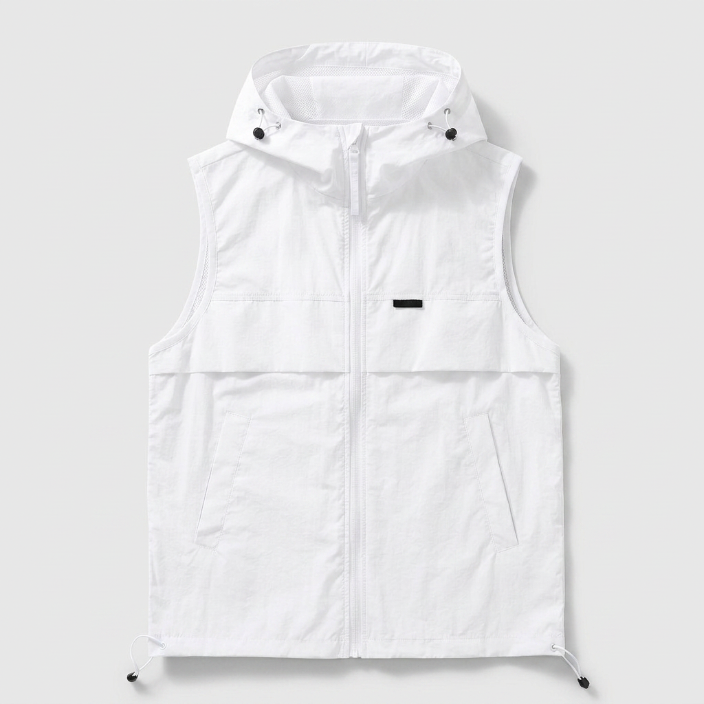 Hooded Zip Vest Drawcord Hem Chest Pocket for Men