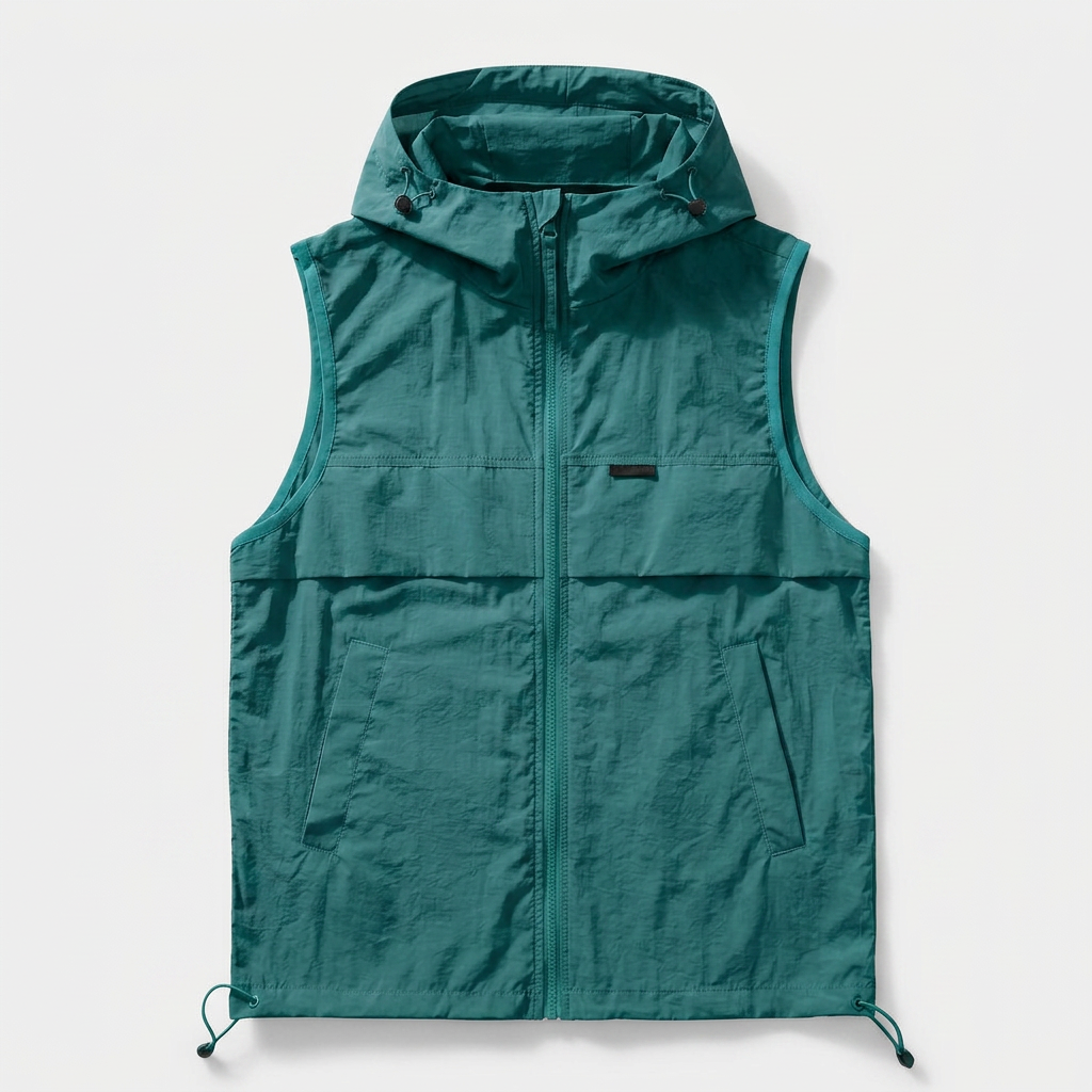 Hooded Zip Vest Drawcord Hem Chest Pocket for Men