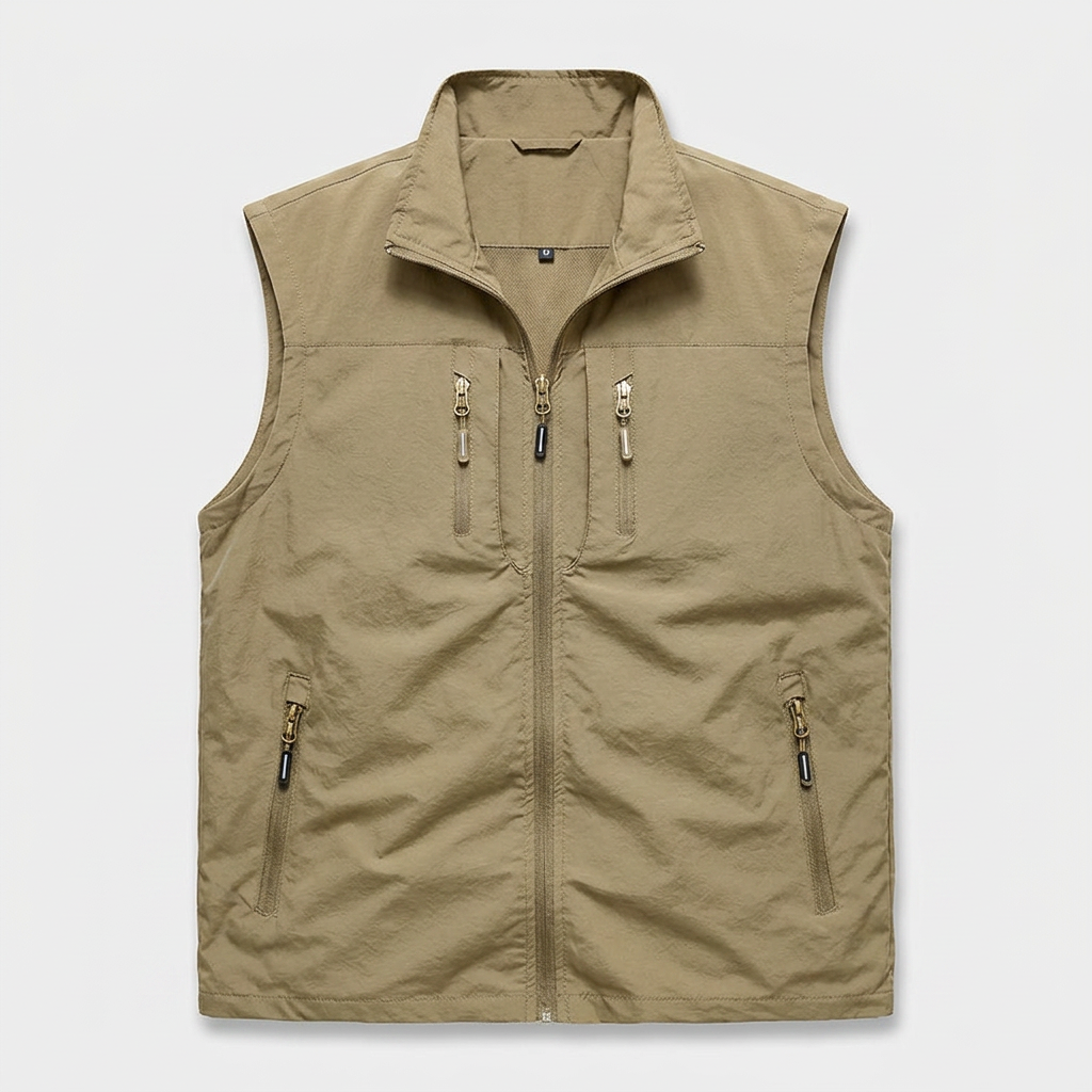 Zip Vest Stand Collar Gold Hardware Pockets for Men