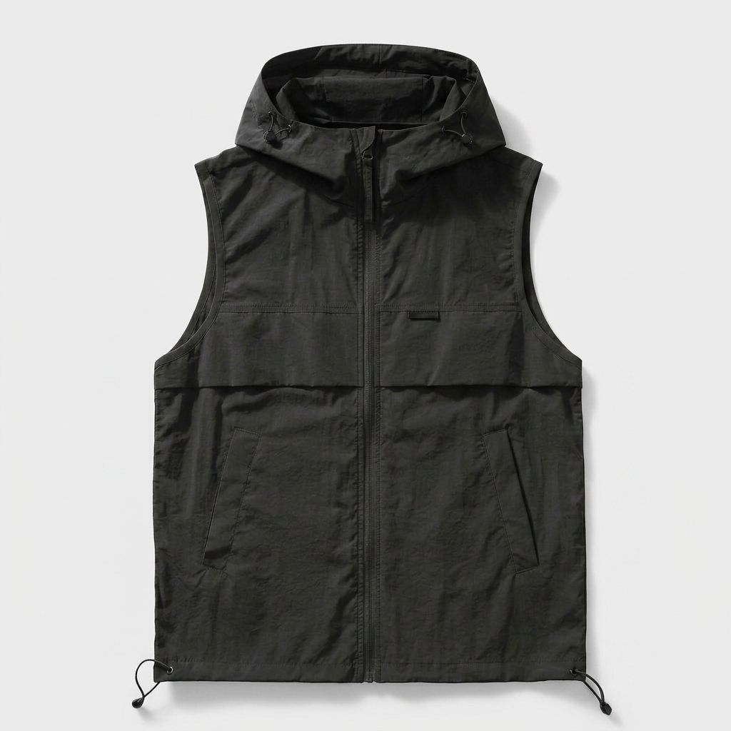 Hooded Zip Vest Drawcord Hem Chest Pocket for Men