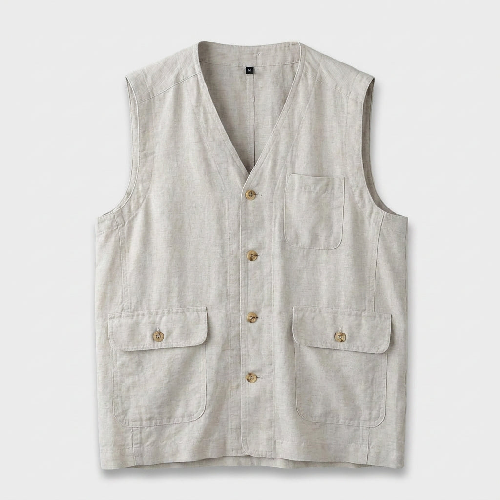 Linen Button Vest Flap Pockets for Men