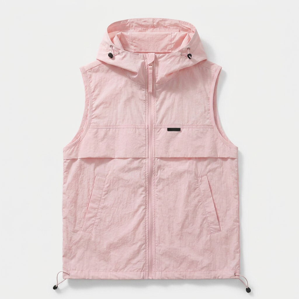 Hooded Zip Vest Drawcord Hem Chest Pocket for Men