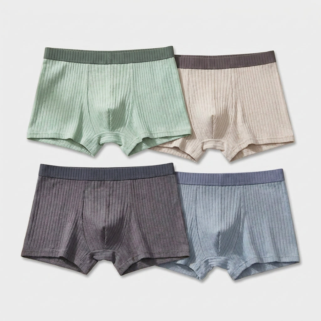 4-Pack Ribbed Cotton Boxer Trunks for Men