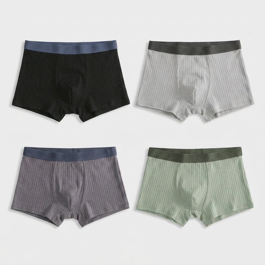 4-Pack Color-Block Cotton Boxer Trunks for Men
