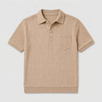 Ribbed Knit Polo Chest Pocket Three Button for Men