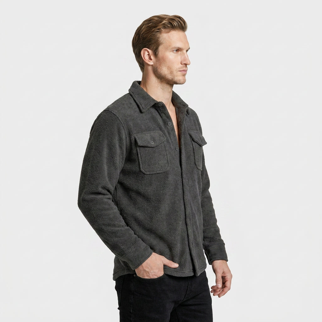Button-Front Fleece Overshirt for Men