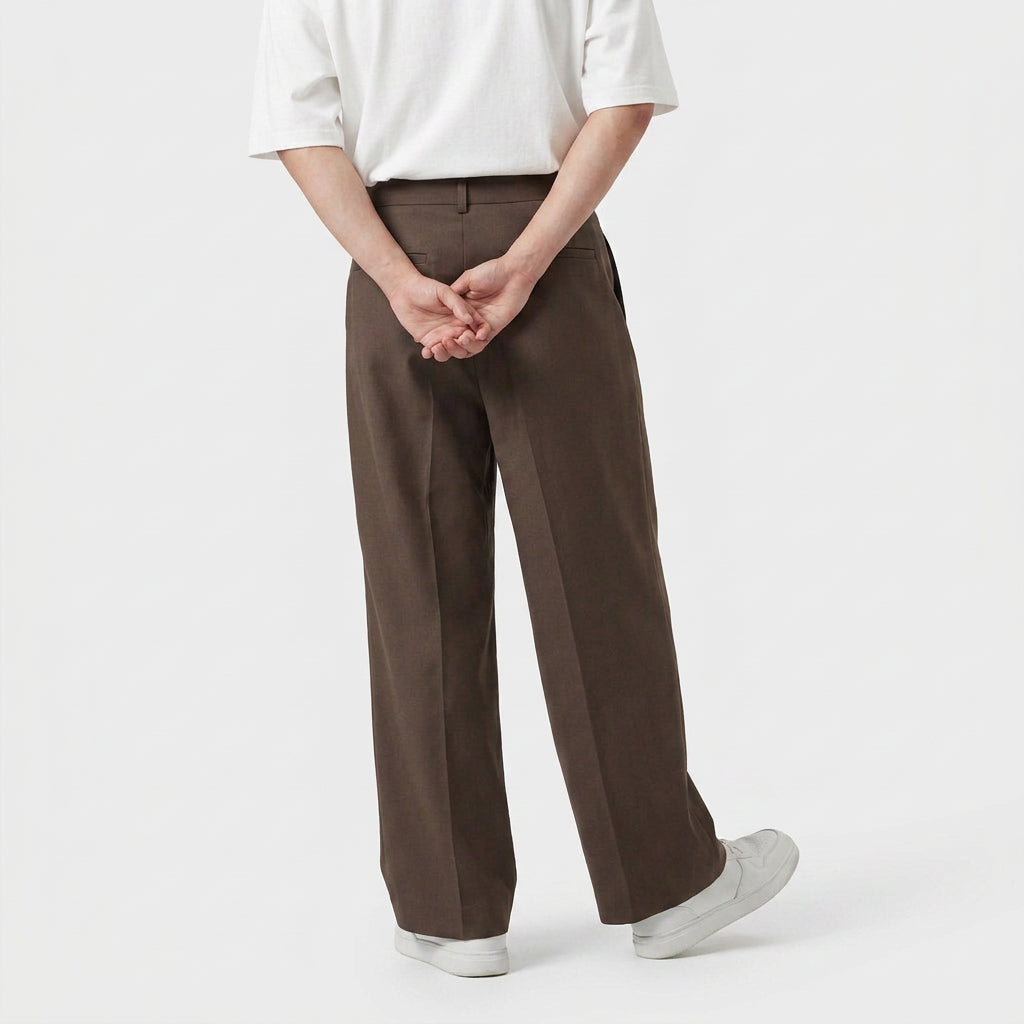 Button-Tab Wide Leg Trousers for Men