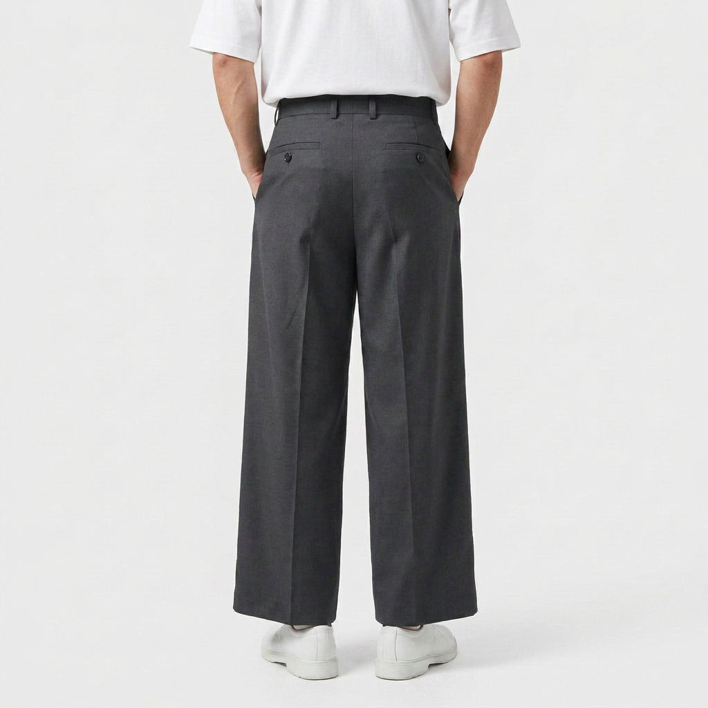 Button-Tab Wide Leg Trousers for Men