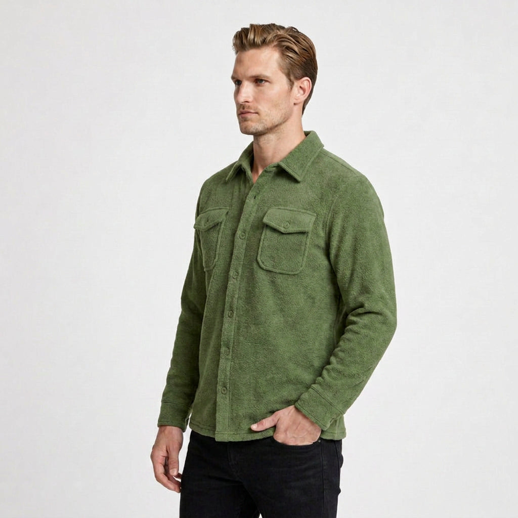 Button-Front Fleece Overshirt for Men