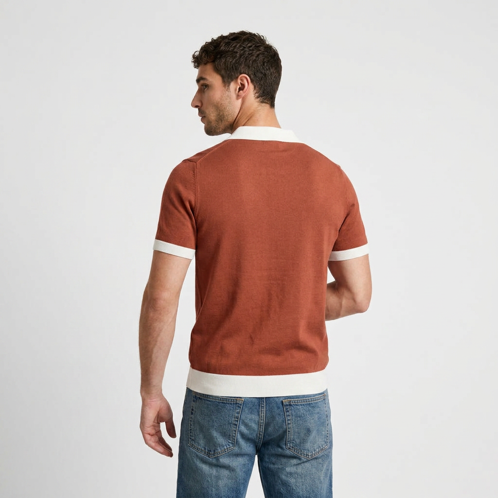 Contrast Trim Knit Polo Open Collar Short Sleeve for Men