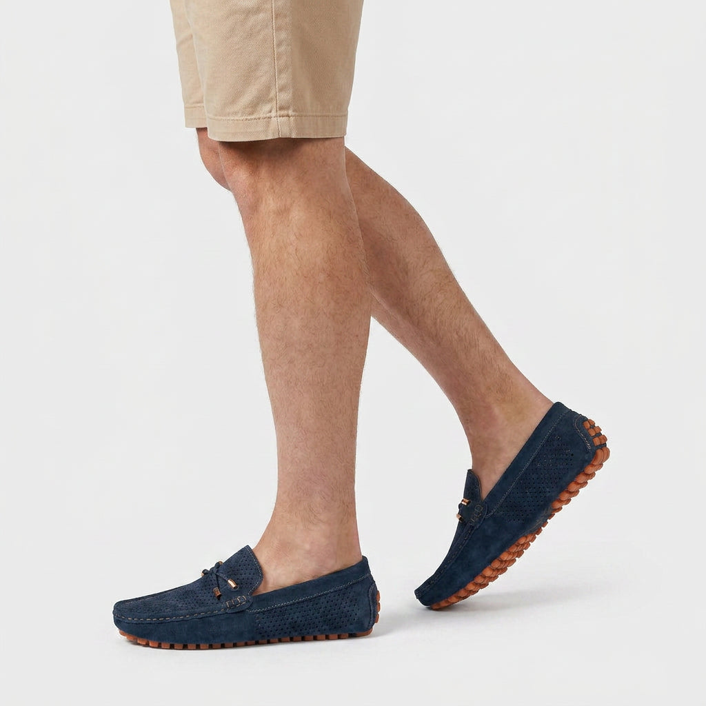 Perforated Suede Driving Moccasin Loafers for Men