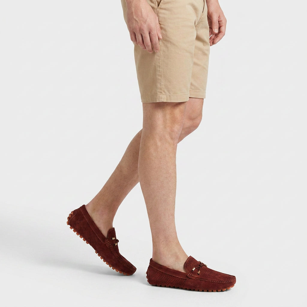 Perforated Suede Driving Moccasin Loafers for Men