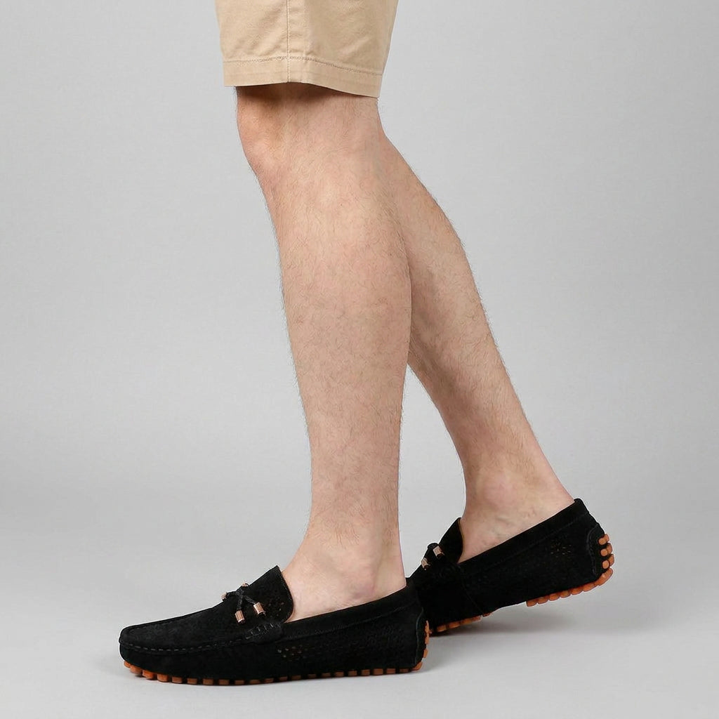 Perforated Suede Driving Moccasin Loafers for Men