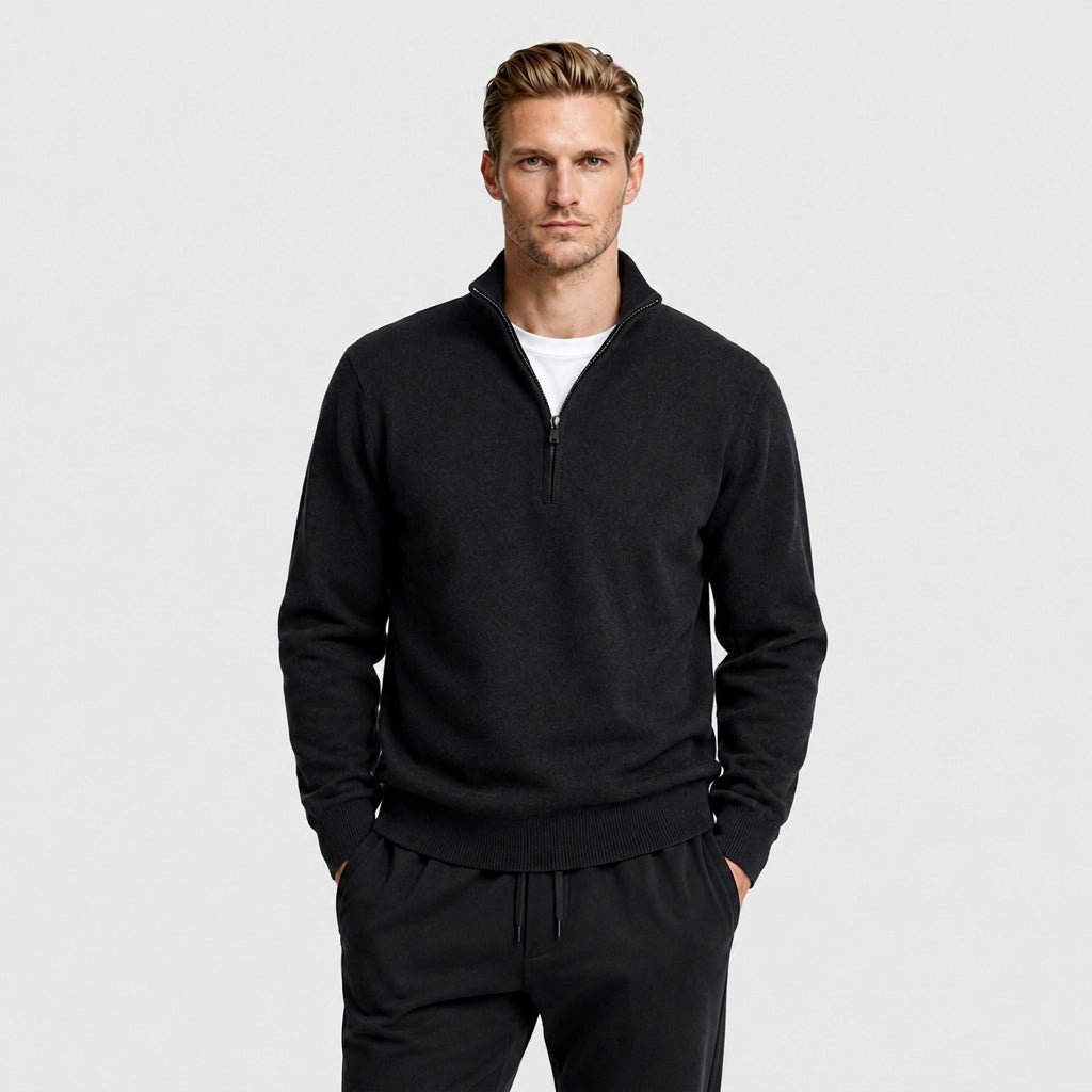 Quarter Zip Knit Sweater Ribbed Cuffs And Hem for Men