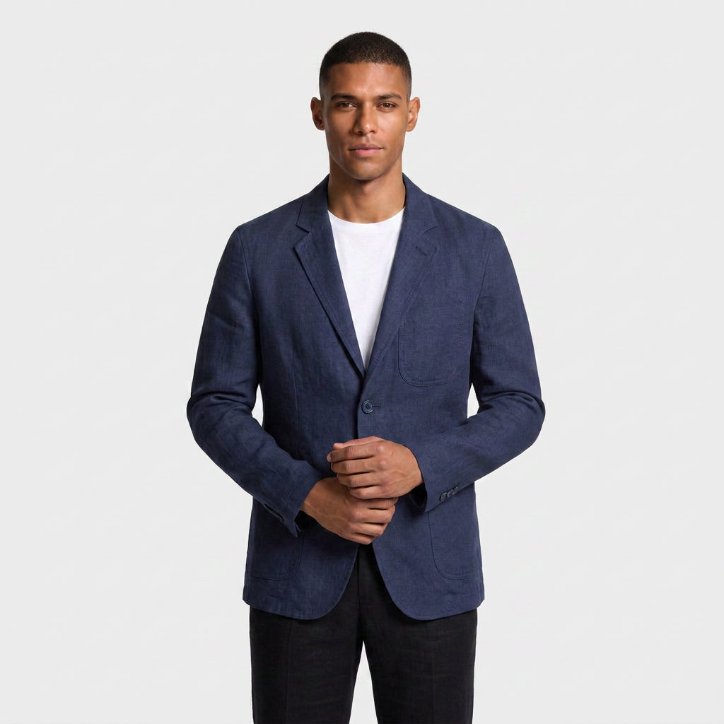Linen Blazer Notch Lapel Patch Pockets for Men