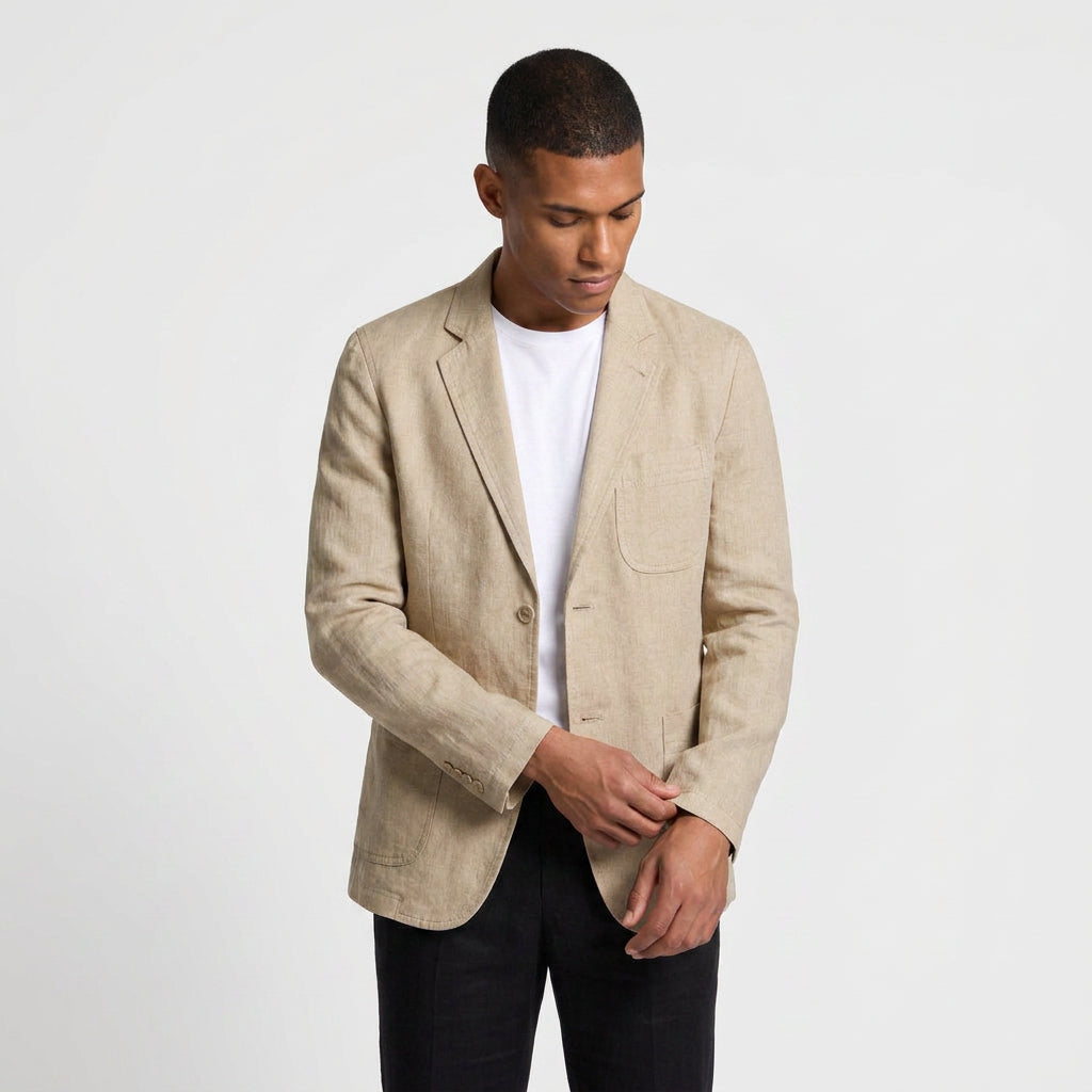 Linen Blazer Notch Lapel Patch Pockets for Men