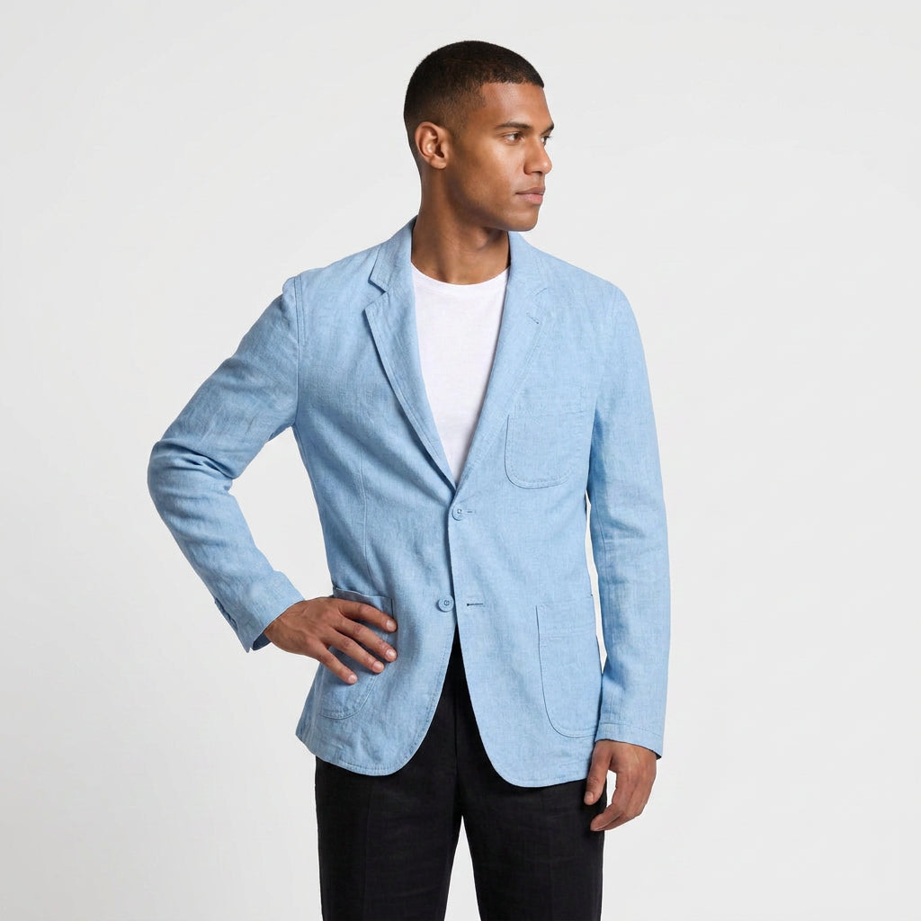 Linen Blazer Notch Lapel Patch Pockets for Men