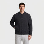 Wool Blend Bomber Cardigan Patch Pockets Button Front for Men
