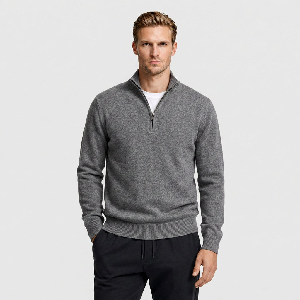 Quarter Zip Knit Sweater Ribbed Cuffs And Hem for Men