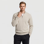 Quarter Zip Knit Sweater Ribbed Cuffs And Hem for Men