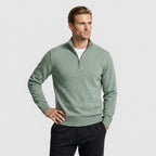 Quarter Zip Knit Sweater Ribbed Cuffs And Hem for Men