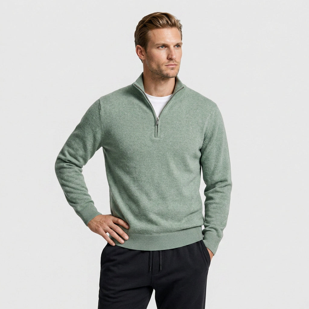 Quarter Zip Knit Sweater Ribbed Cuffs And Hem for Men