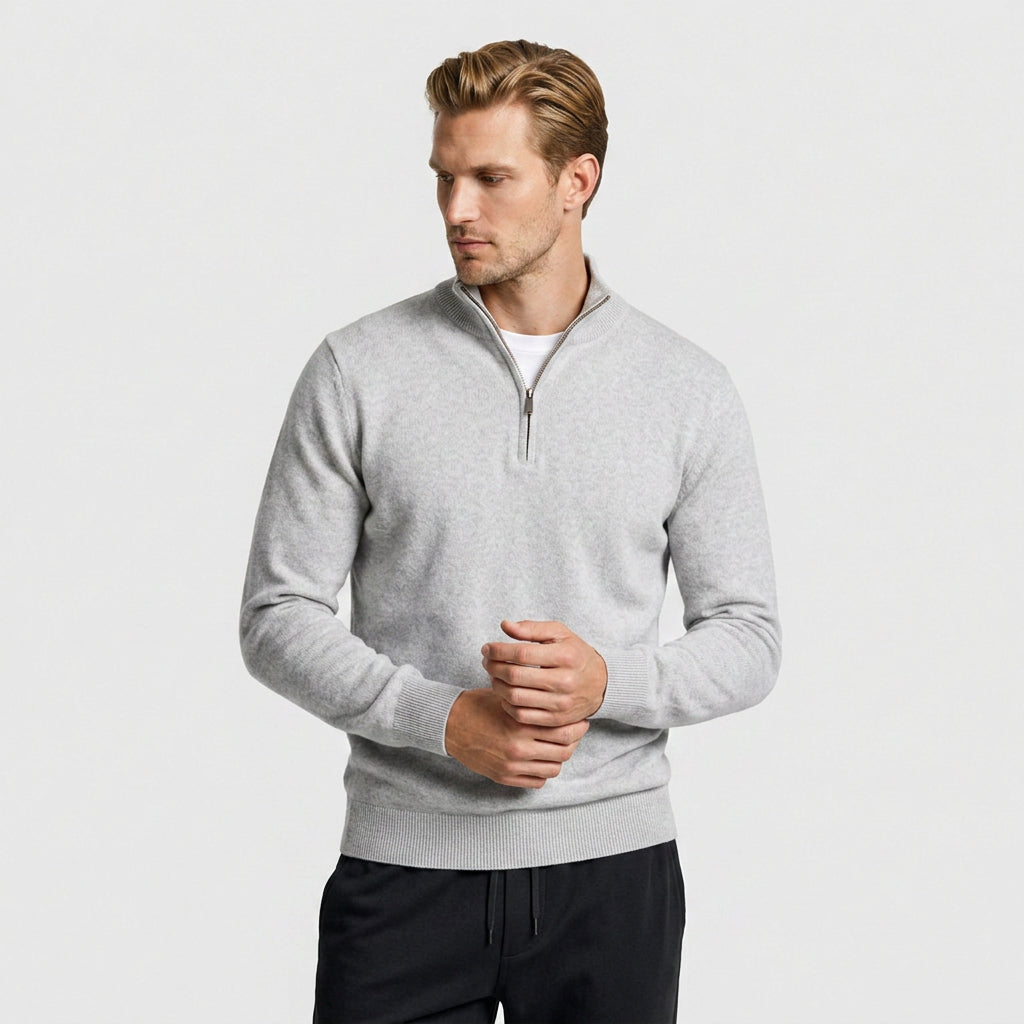 Quarter Zip Knit Sweater Ribbed Cuffs And Hem for Men