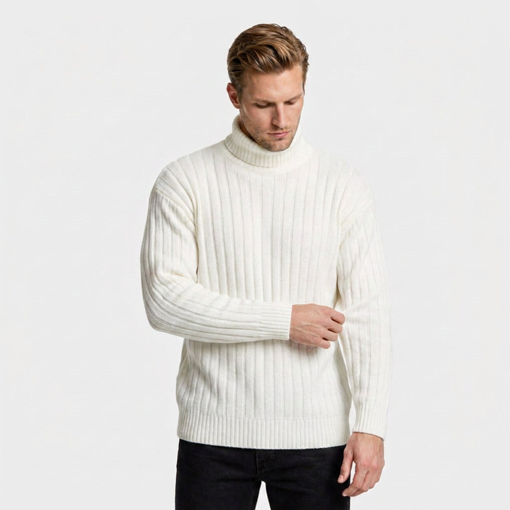 Ribbed Knit Turtleneck Sweater Regular Fit for Men