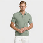 Ribbed Knit Polo Chest Pocket Three Button for Men